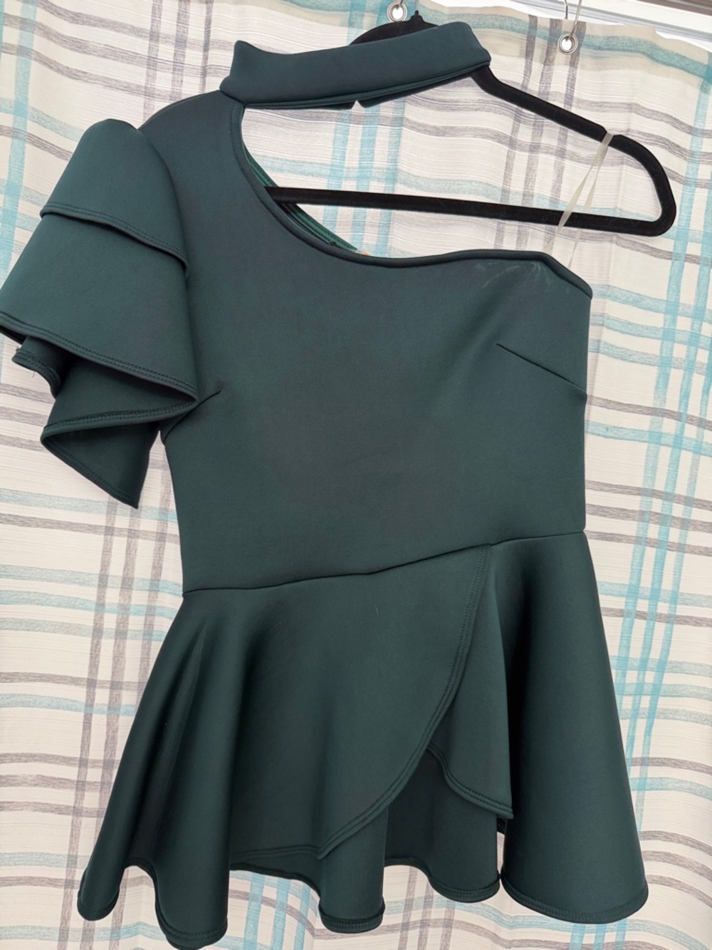 One-Shoulder Ruffle Peplum Dress in Deep Teal